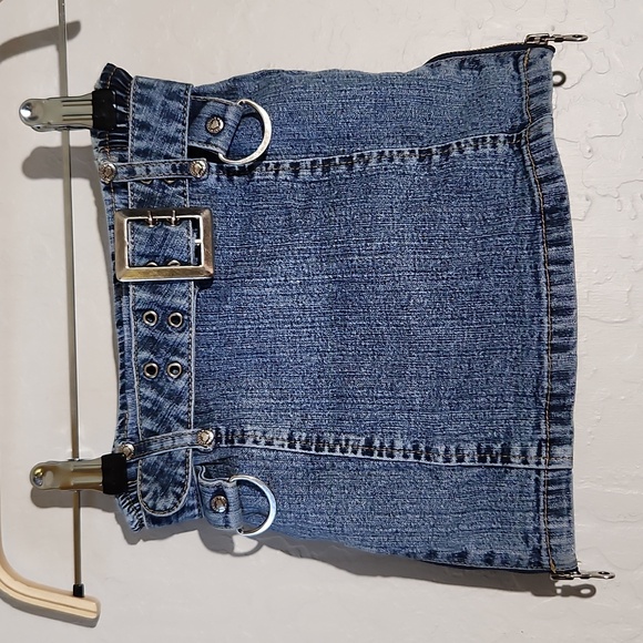GASOLINE 4 Jean Side Zip Detail Mini Skirt with Belt - Picture 1 of 8